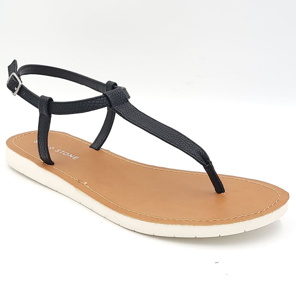 Sun + Stone Women Slingback Thong Sandals Kristi Size US 9M Black Faux Leather